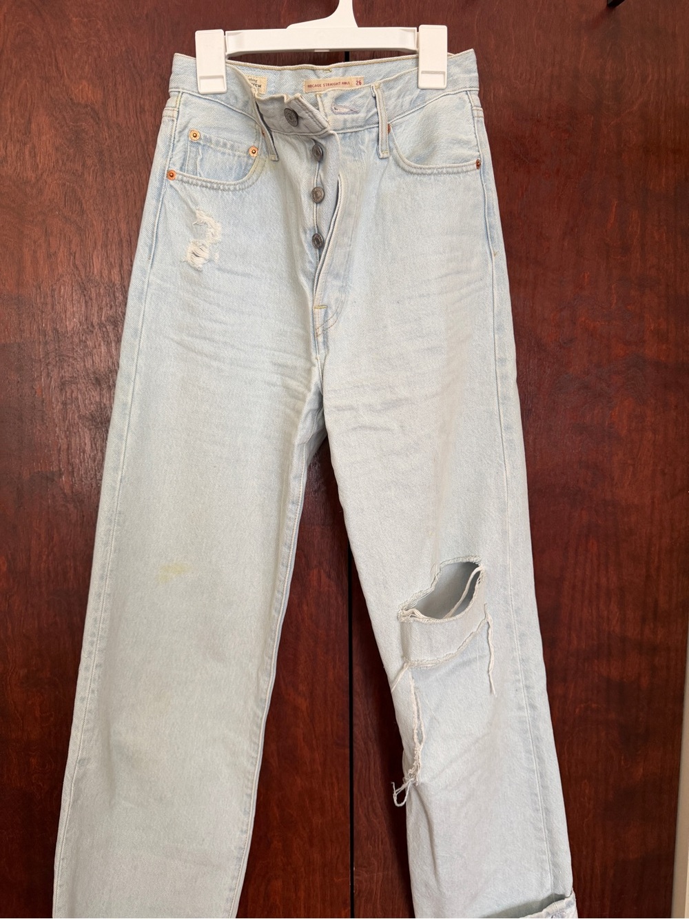 Levi's Light Blue Ribcage Straight Ankle distressed Jeans
